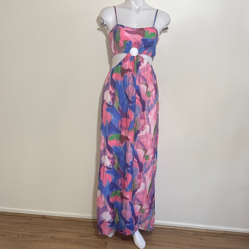 Azura Cutout Ring Maxi Dress Pink Multicolor | Size S | Resort Vacation Sexy